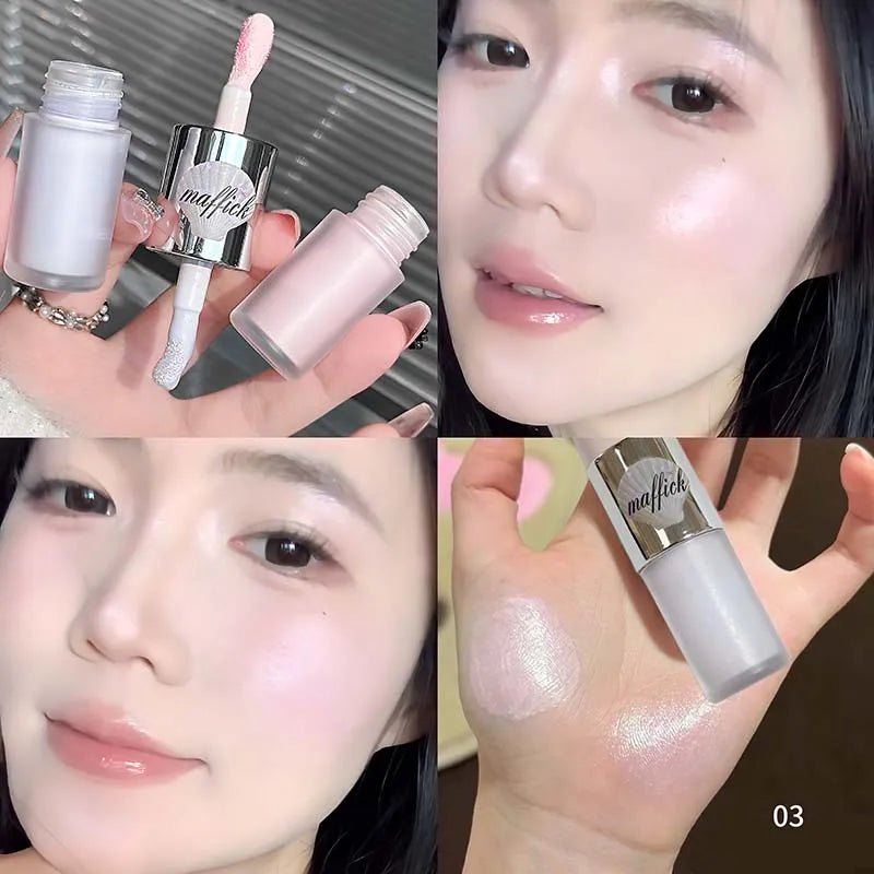 Dual-Ended Liquid Highlight Stick Pearl Gloss Diamond & Matte White Cream Shine Face Brightening Nose Shadow Contouring Makeup
