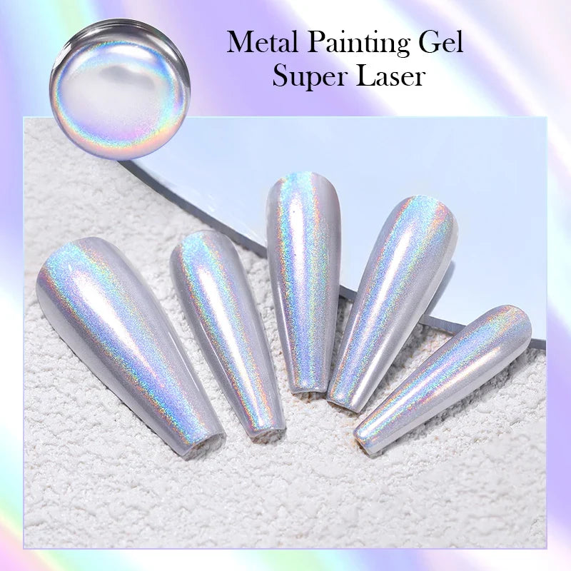 BORN PRETTY Super Holos Metallic Painting Nail Gel for Nails Soak Off Holographics Laser Gel Polish Gold Silver Paint Gel 5ml