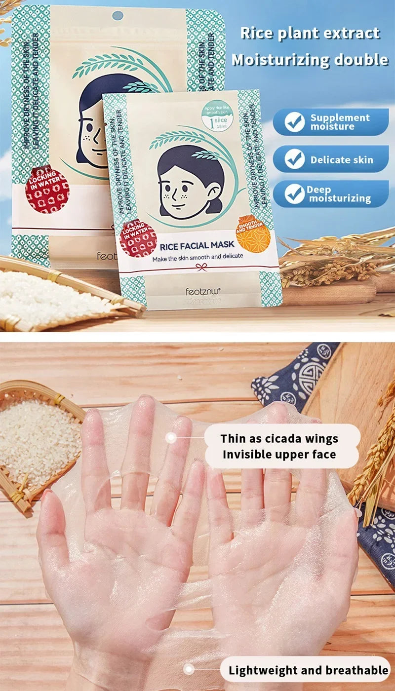 10 Pieces Japan White Rice Facial Mask Moisturizing Oil Control Fine Lines Firming Whitening Smooth Diminishes Pigmentation Care