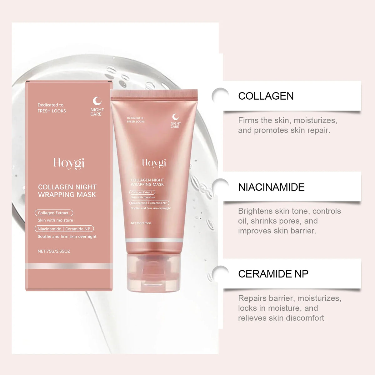 HOYGI Collagen Overnight Wrapping Peel Off Facial Mask Deeply Hydrates Night Care Mask Cream Moisturize Deep Pore Cleansing Mask