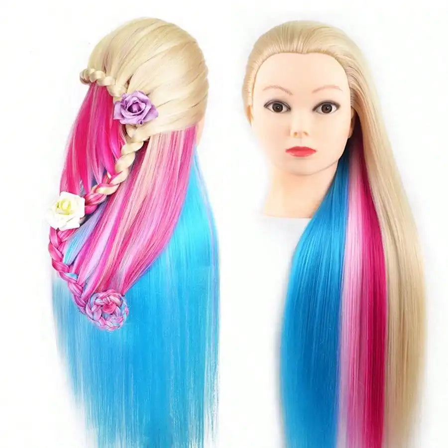 24Inch Mannequin Head with Fiber Hair Model Practice Hairdressing Doll Head Styling Hairdressing Training Braided