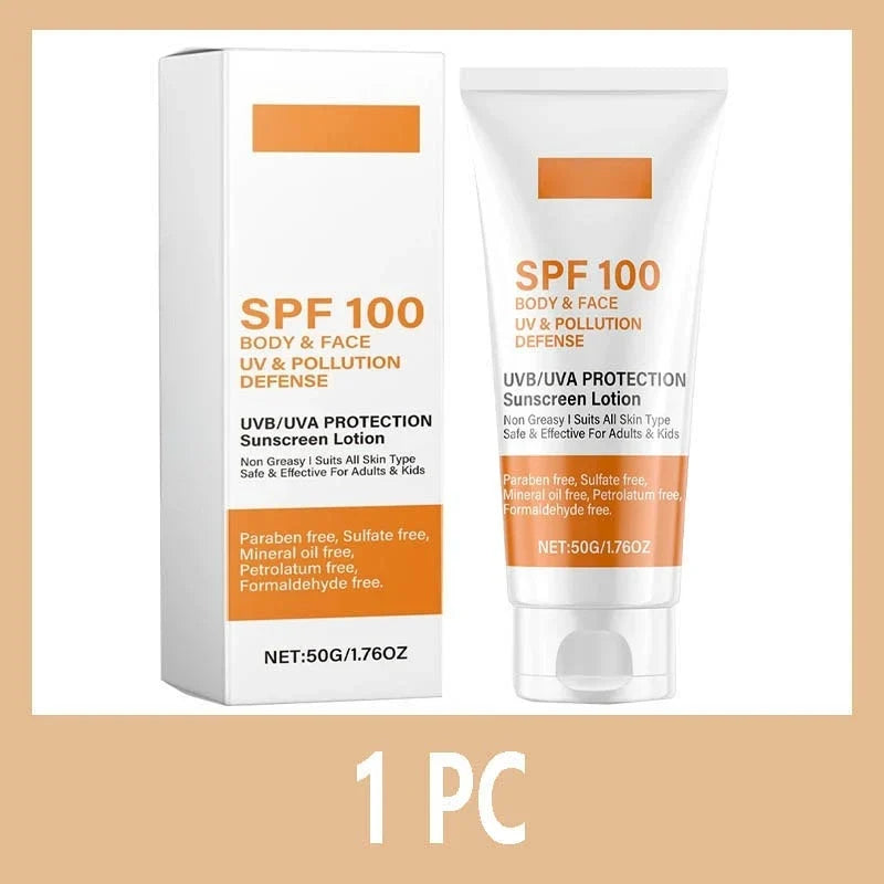 Face & Body Sunscreen Non-Greasy SPF 100+ Facial Sunblock UVA & UVB Protection Sunblocking Cream Anti Aging for Summer Beach