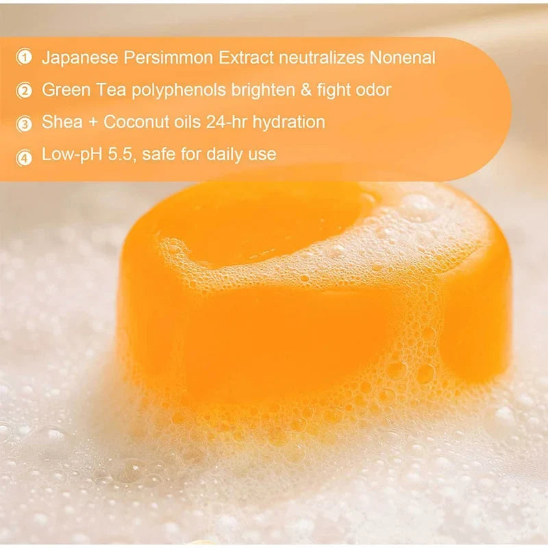 Japanese Persimmon Soap Bar,Body Purifying Deodorizing Natural Mild Soap Bar with Green Tea Extracts,Gentle on All Skin Types