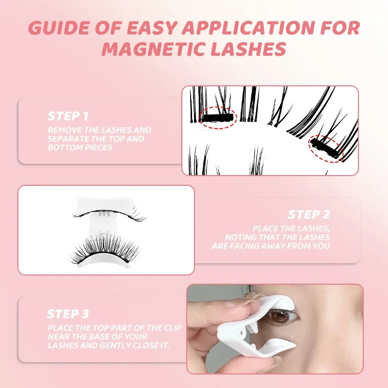3D Magnetic Eyelashes Kit Reusable Natural Magnetic False Eyelashes Set No Glue Needed Magnet Lashes with Applicator Magnetic