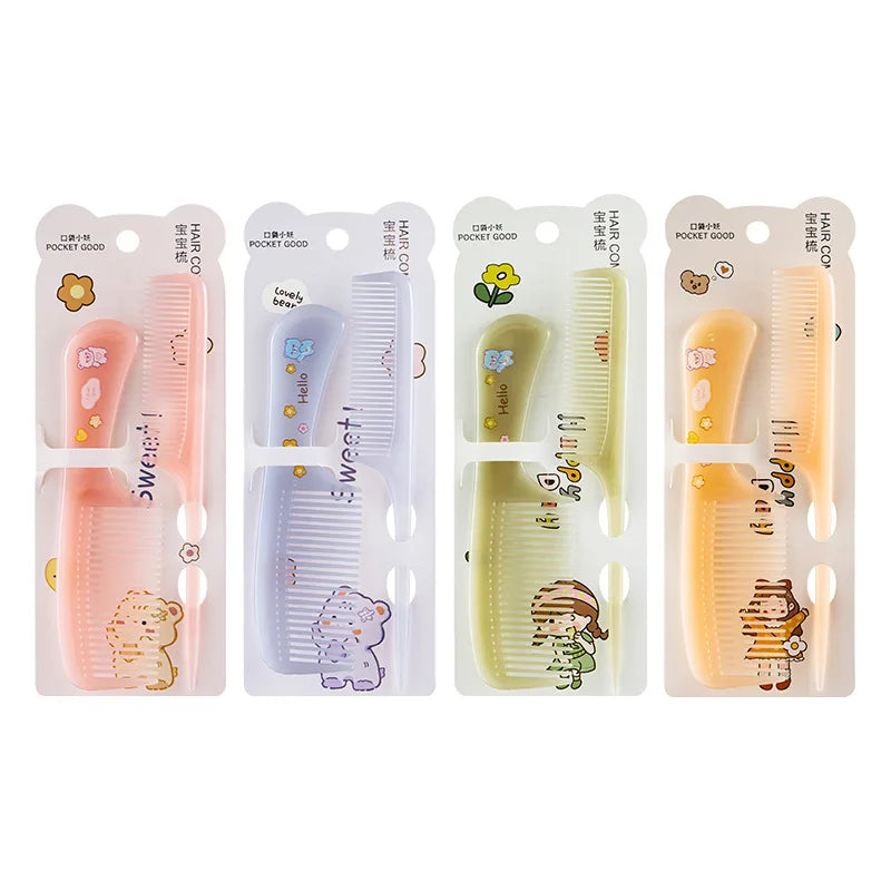 2pcs New Kids Hair Combs Set Cartoon Print Children Hairdressing Comb Tail Girls Portable Anti-Static Plastic Comb