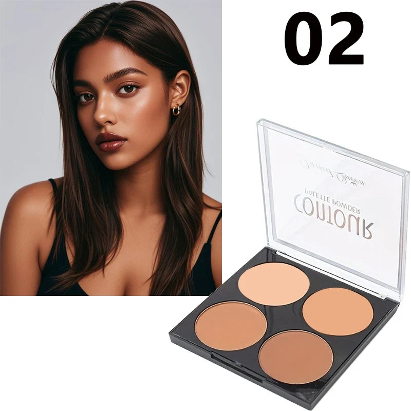4 Colors Professional Highlighter & Contour Palette 3D Matte Face Bronzer Makeup Set for Enhanced Facial Features