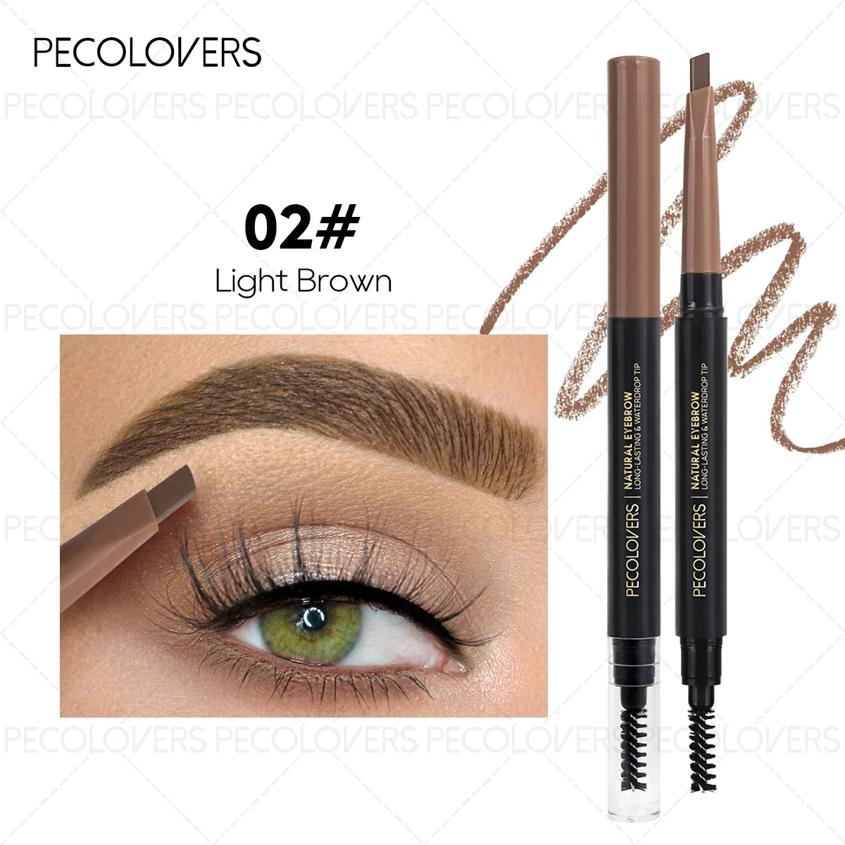 1Pc Pecolover Dual-Ended Eyebrow Pencils - Waterproof,Long-Lasting,Black, Gray, Dark Brown, Beginner-Friendly Eyebrow Pencils
