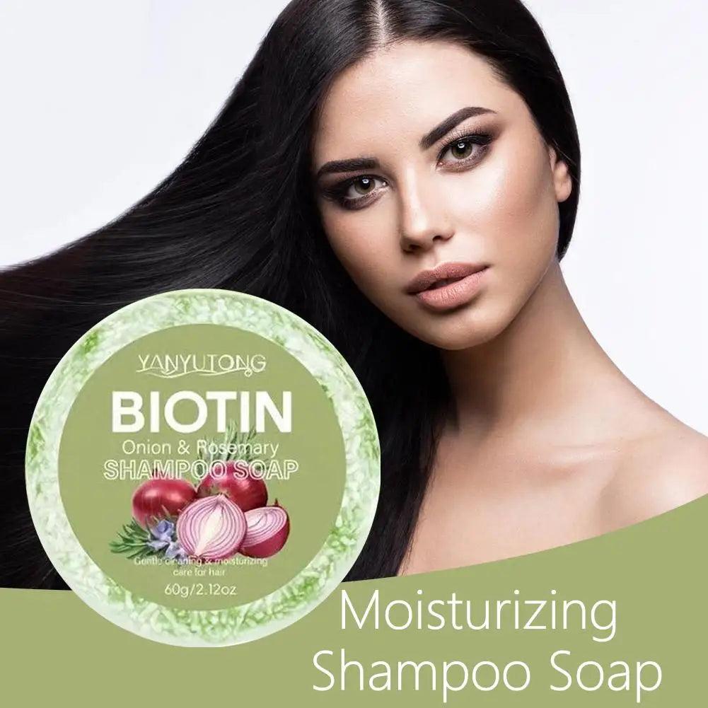 60g Onion and Biotin Shampoo Soap for All Hair Types Moisturizing Smoothing Rosemary Camellias Extract Hair Care