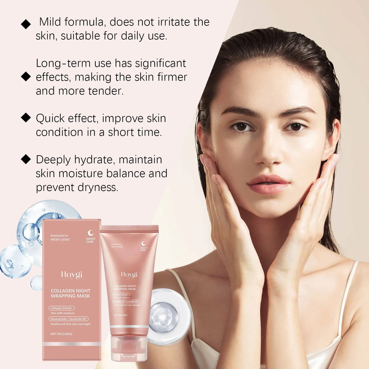 HOYGI Collagen Overnight Wrapping Peel Off Facial Mask Deeply Hydrates Night Care Mask Cream Moisturize Deep Pore Cleansing Mask