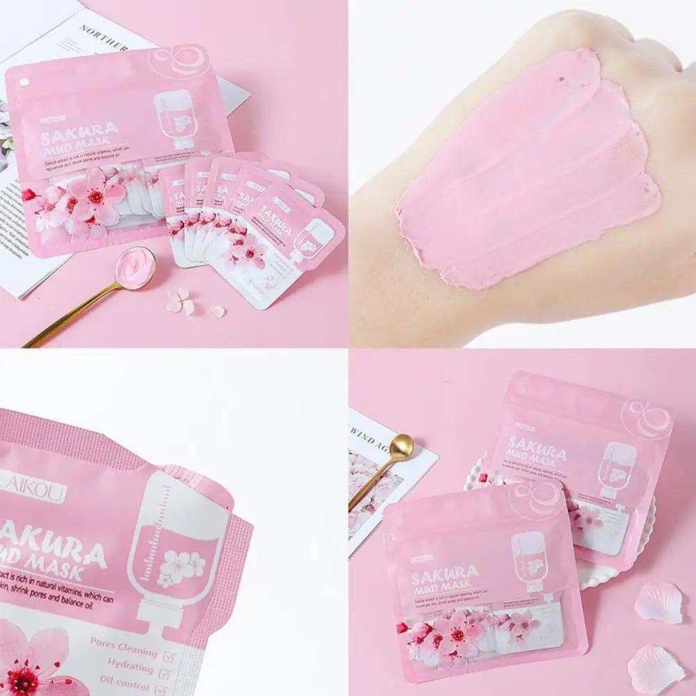 Japan Sakura Mud Face Mask Deep Cleansing Remove Blackheads Oil-Control Clay Mask Moisturizing Deep Cleansing Facial Skin Care