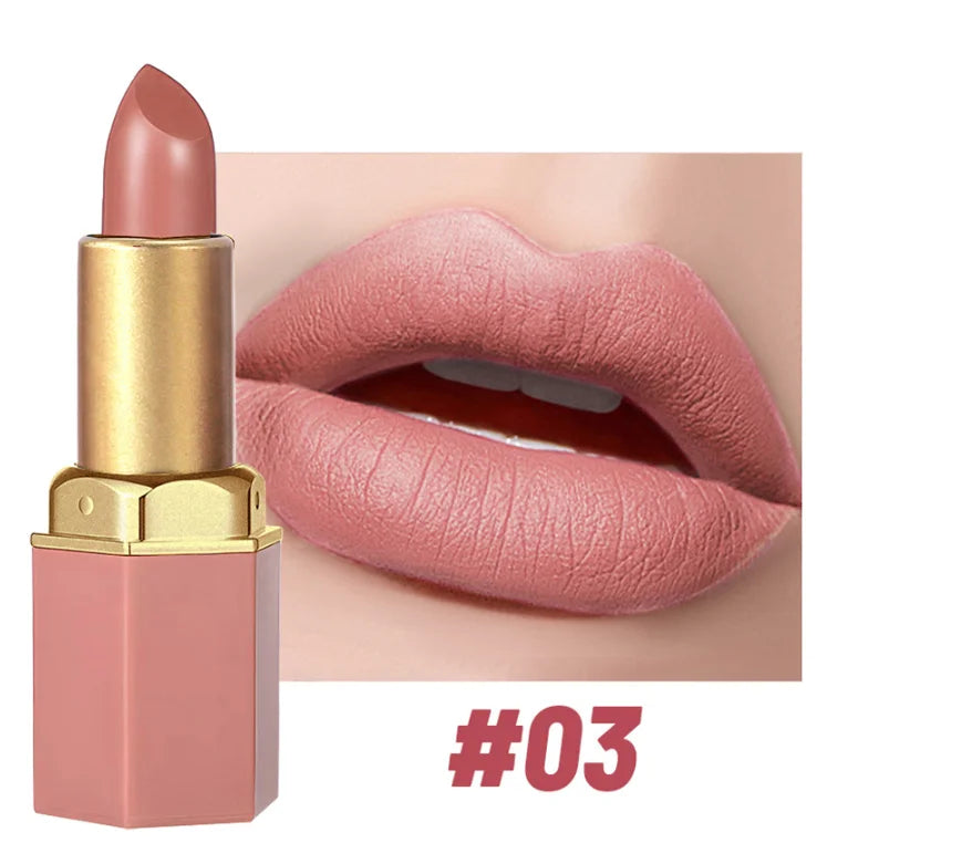 6 Colors Gold Bar Lipstick Diamond Pearlescent Glitter High Shine Non Sticky Long Lasting Pink Lips Makeup