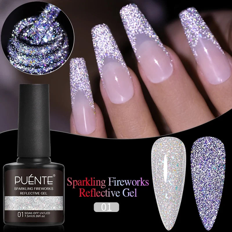 7.5ML Aurora Starlit Cat Eye Gel Nail Polish Rainbow Glitter Galaxy Cat Magnetic Nail Art Gel Soak Off UV Semi-Permanent Varnish