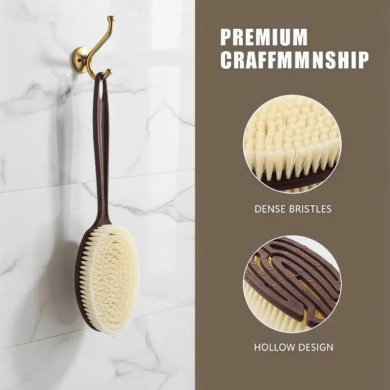 1Pcs 2‑In‑1 Long‑Handle Bath Brush Natural Coconut Bristle Back Scrubber For Wet Dry Body Massage Shower Accessories ****