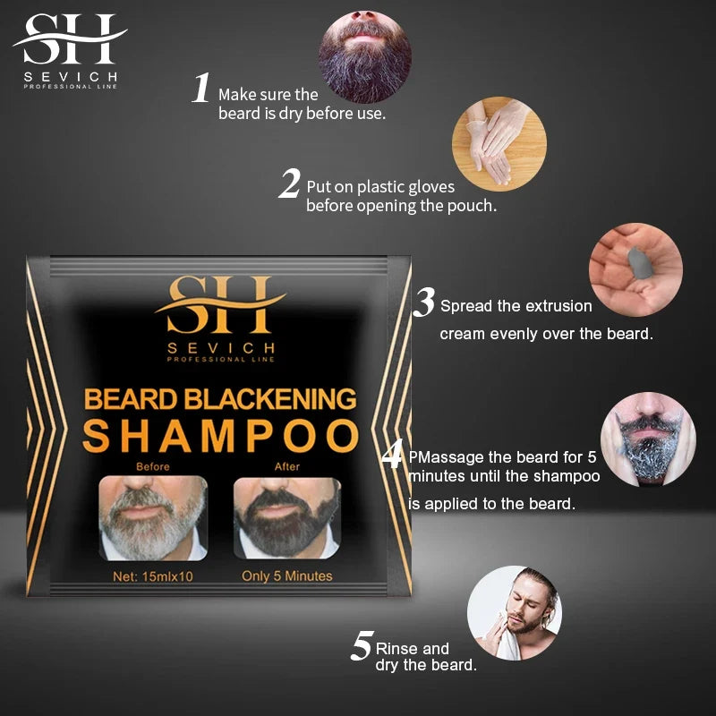 5-20PCS Natural Hair Dye Black Beard Shampoo Beard Paint Men Beard Coloring Dye 5 Minutes Temporary Blackening Moustache Shampoo