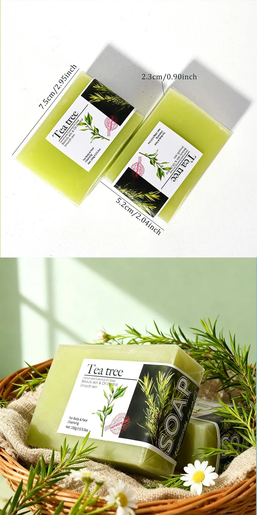 100g Tea Tree Essential Oil Soap Handmade Olive Oil Soap Plant Essential Oils Whitening Basic Cleaning Features Chemical Free