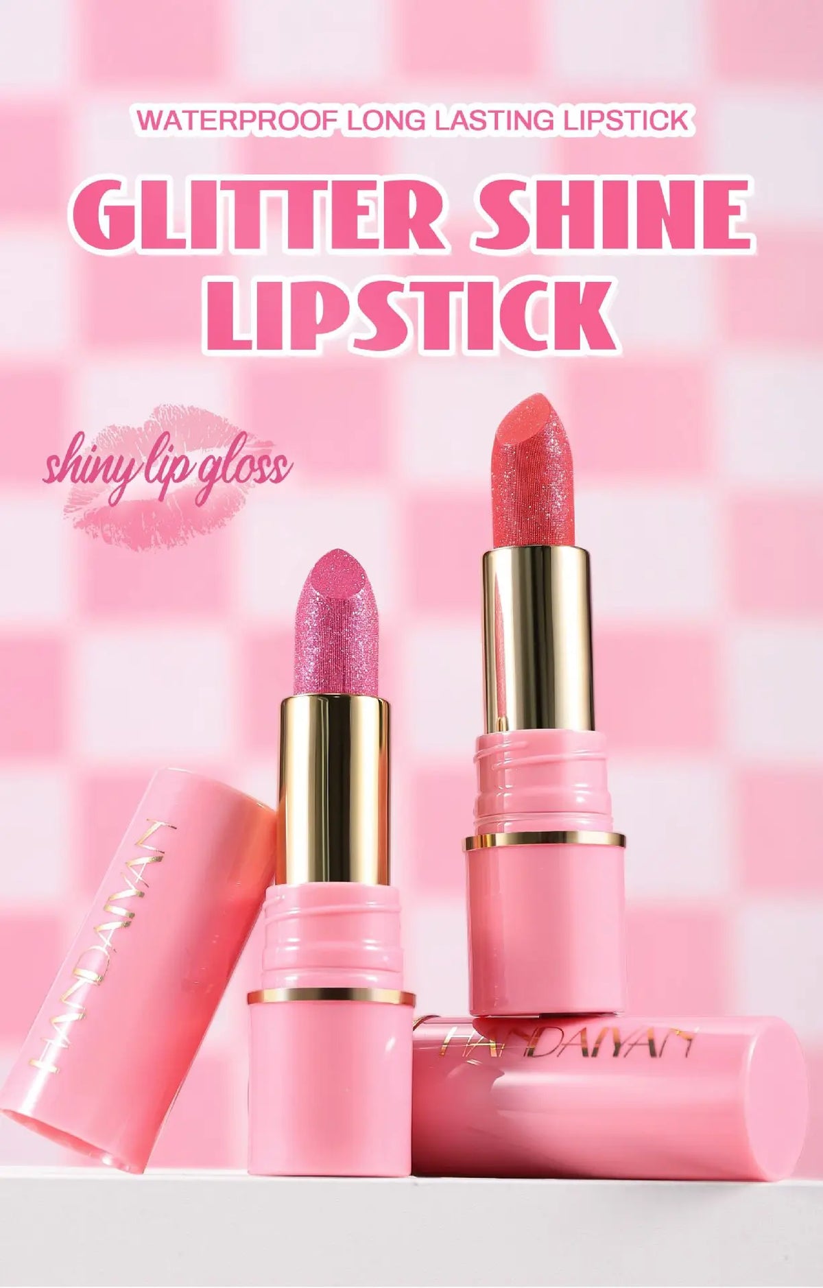 8 Colors Glitter Diamond Lipstick Long-Lasting Pink Brown Pearlescent Metallic Purple Sparkling Lipstick Makeup Cosmetic