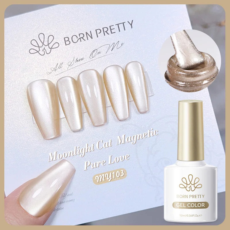 BORN PRETTY Gold Pink Cat Magnetic Gel Polish 10ml Water Light Spaking Glitter  Soak Off UV Semi Permanent Varnish Manicure