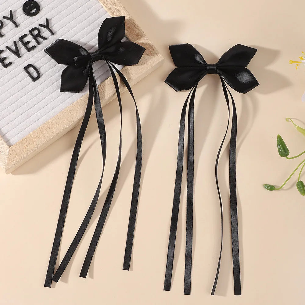 BABY BOWS 2Pcs Silky Satin Long Tassel Bow Hair Rubber Bands Sweet Ribbon Bow Hair Ties for Girls Head Decor