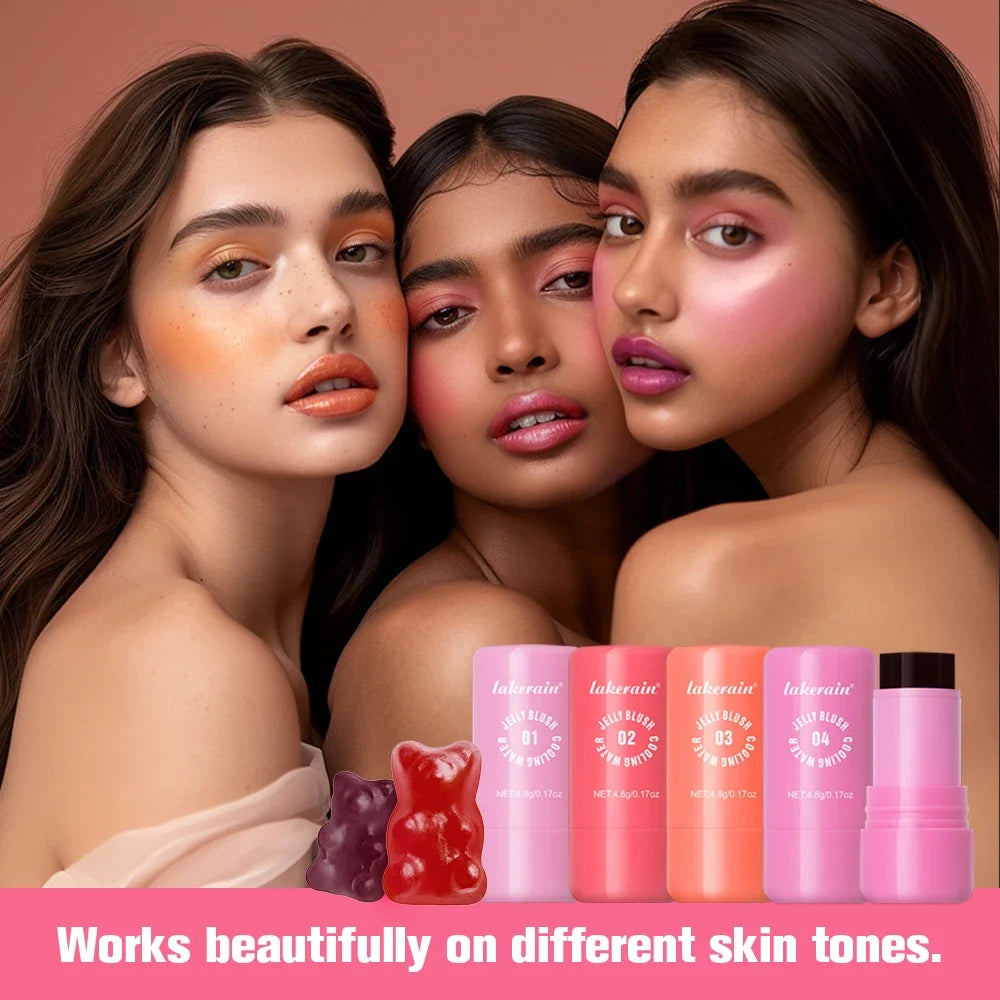 3 IN 1 Blusher Stick Long Lasting Waterproof Non-Sticky Matte Blush Eyeshadow Lip Universal Jelly Tint Stick Matte Contour Makeu