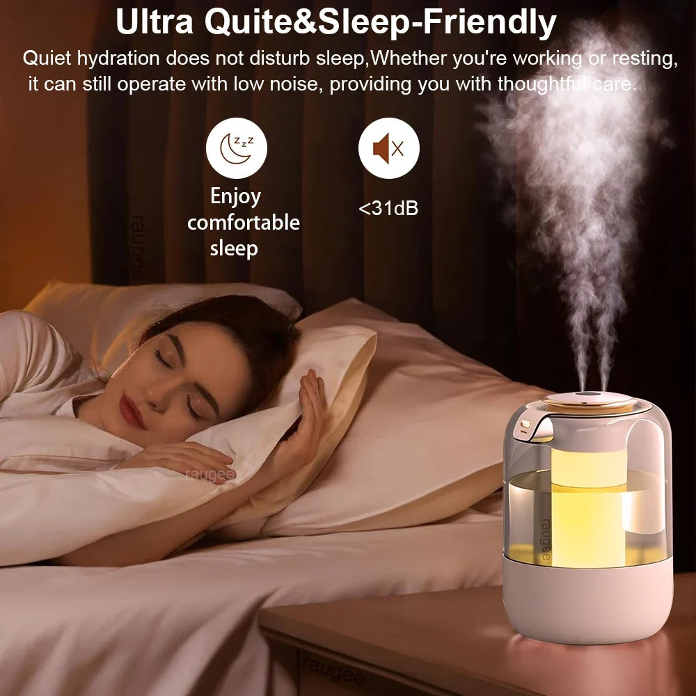 Air Humidifier Large Capacity Home Humidifier Mute Mist Maker Double Spray Usb Humidifier for Room Office with LED Night Light