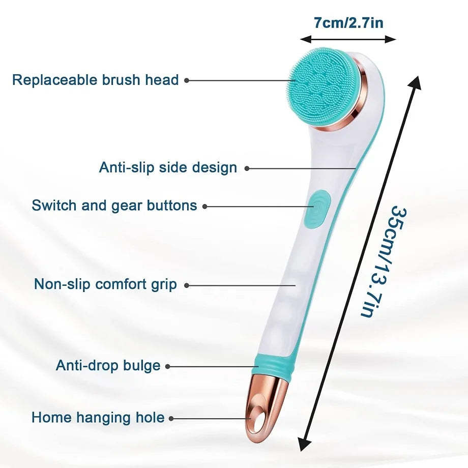 Electric Bath Brush Back Scrubber Rotating Shower Brush Body Brush Set Handle Deep Cleansing Exfoliation Massaging Spin Brush