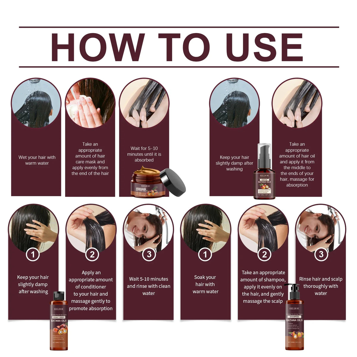 Batana Oil Shampoo Conditioner Cleaning Scalp Oil Control Anti Dandruff Smoothing Prevent Dryness Hair Care Set for Men Women