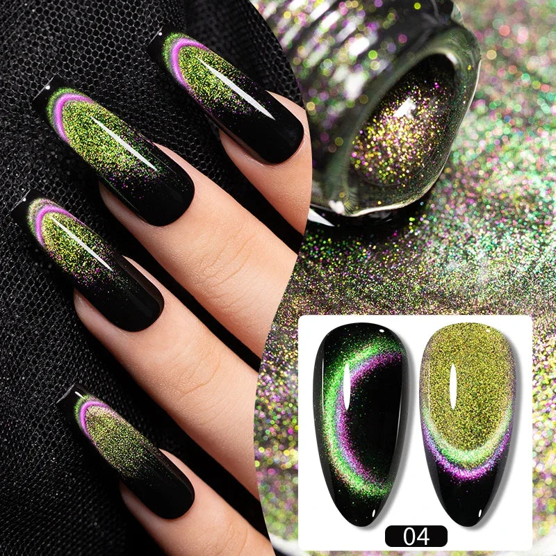 7.5ML Aurora Starlit Cat Eye Gel Nail Polish Rainbow Glitter Galaxy Cat Magnetic Nail Art Gel Soak Off UV Semi-Permanent Varnish