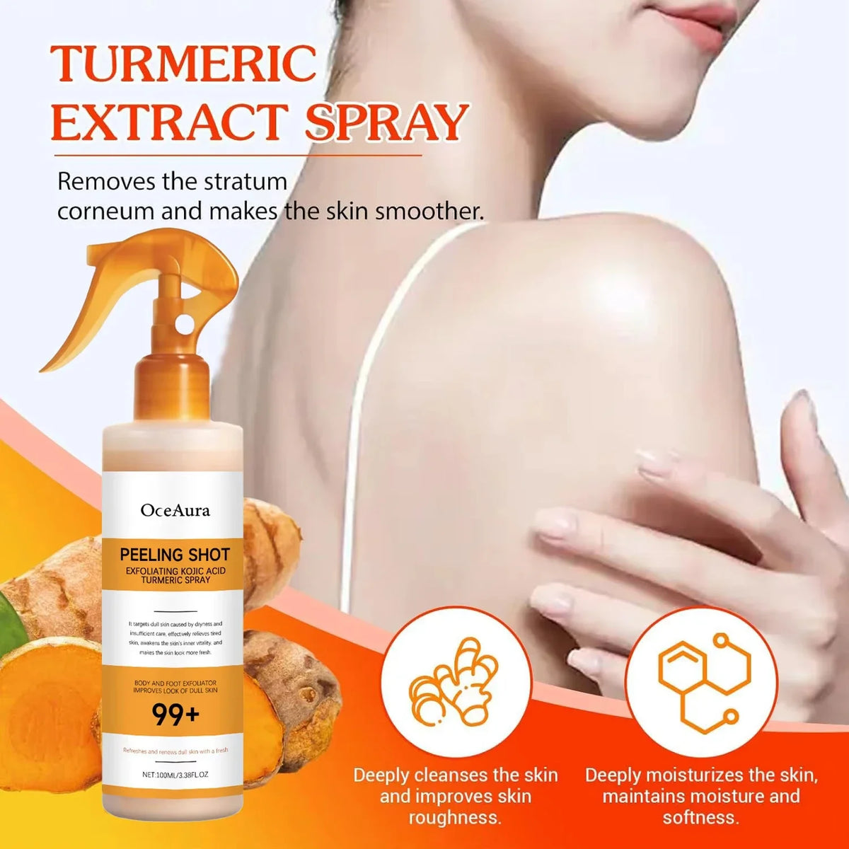 Body Keratin Care Kojic Acid Turmeric Spray Gently Exfoliating Peeling Solution Brightening Hydrating Skin Care All Skin Types