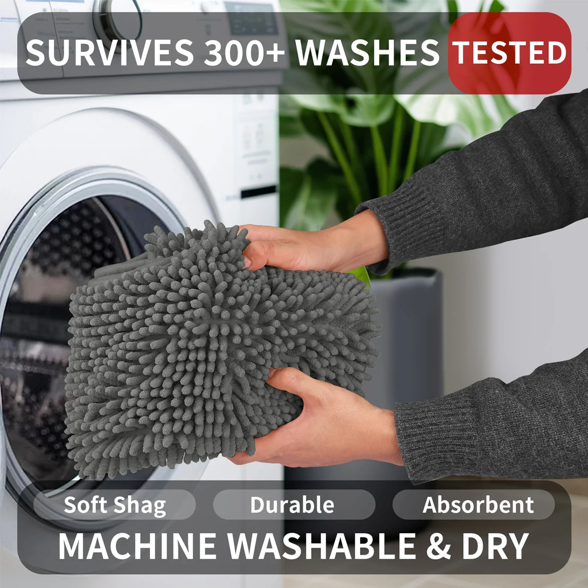 Chenille Bath Mat Non-Slip Super Absorbent Bathroom Mat Soft Fluffy Bath Rugs for Bathroom Machine Washable Bathroom Floor Mats
