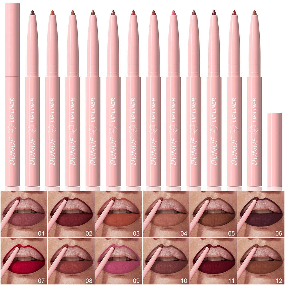 DUNUF 12 Color Matte Lip Liner Pencil Set Waterproof Smudge Proof Long Lasting Vegan Cruelty Free Lipstick Makeup Kit