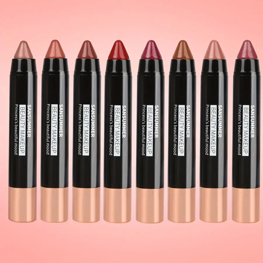 8-color matte moisturizing lipstick crayons are durable, waterproof, smooth, sun-proof, and full of effect, professional makeup.