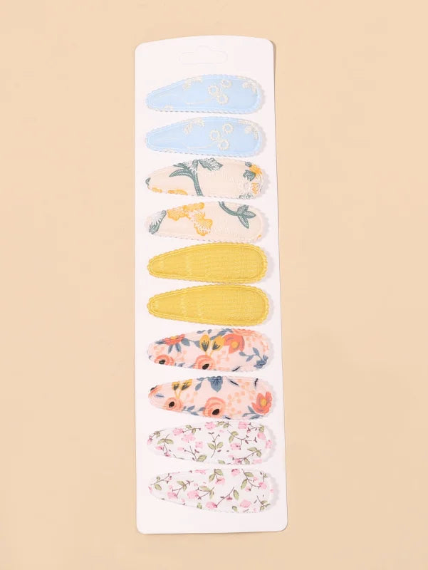10Pcs/Lot Fresh Print Cotton Alloy Hair Clips for Kids Fabric Plaid BB Hairpins Girl Hairgripe Headwear Baby Hair Accessories