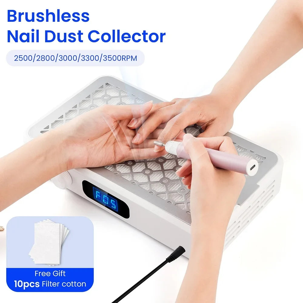 2500/2800/3000/3300/3500rpm Speed Adjustable Brushless Nail Dust Extractor Powerful Twin Turbo Vacuum Nail Dust Collector