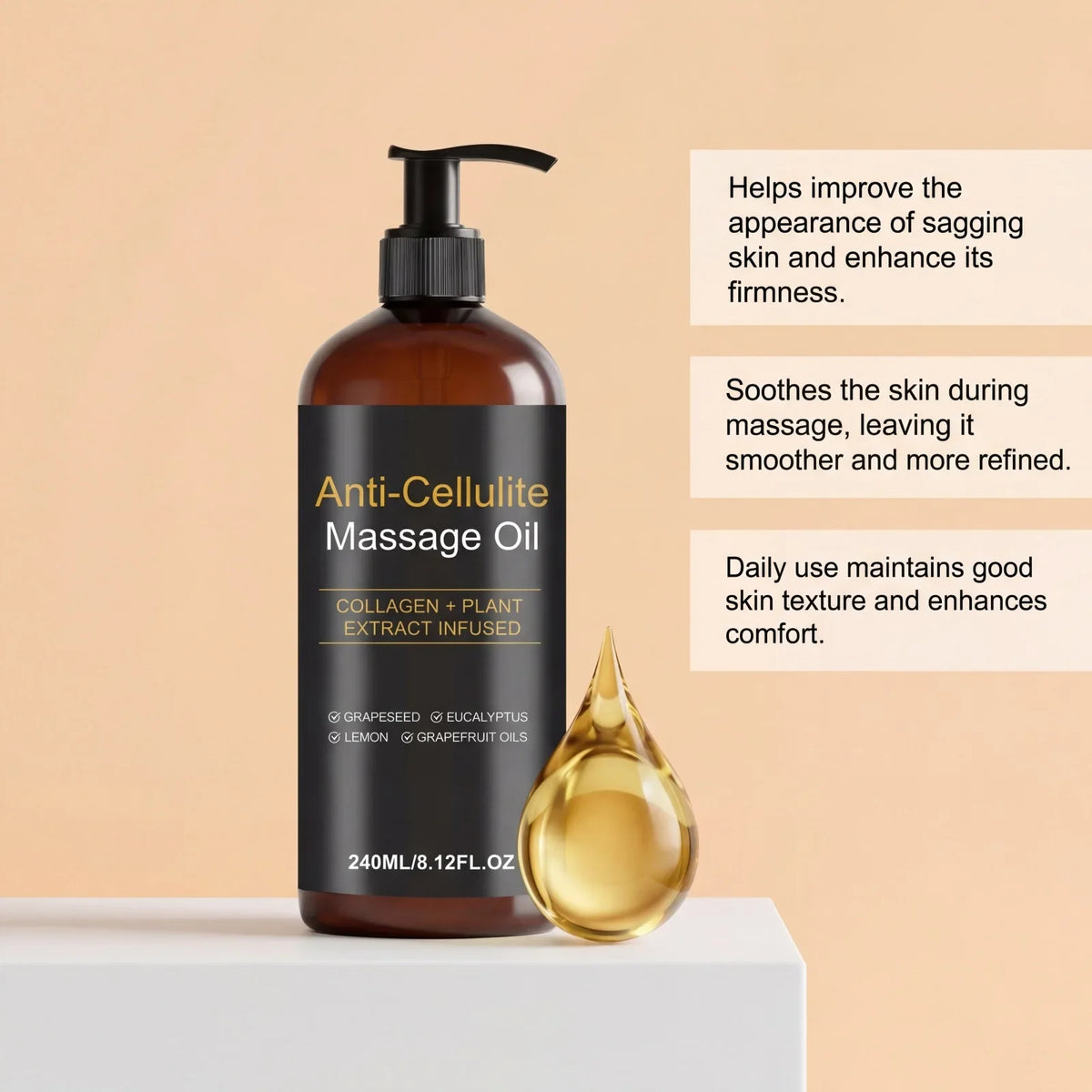 Firming Body Massage Oil with Collagen Anti Sagging Smoothing Cellulite Improve Skin Texture Refreshing Body Oil for Legs & Full