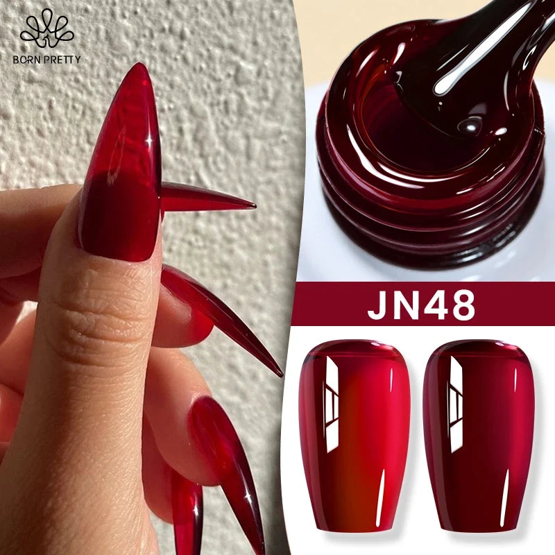 BORN PRETTY 10ml Blood Red Jelly Transparent Gel Nail Polish Wine Red Winter Color Semi Permanent Soak Off UV LED Varnish