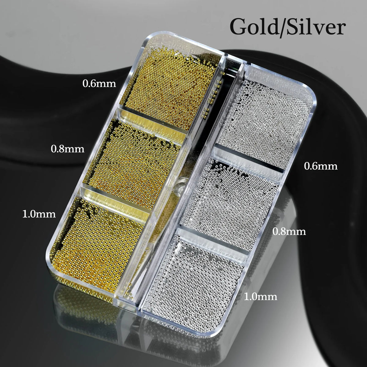 6 Grids Silver Steel Micro Beads Nail Art Decoration, Mixed Sizes-0.6mm 0.8mm 1.0mm, Nail Rhinestones Caviar Beads Nail Supplies