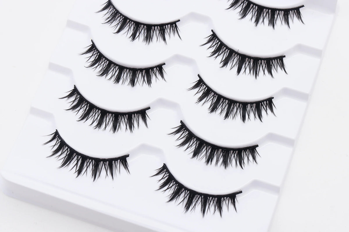 DINGSEN 5 Pairs Manga Lashes Cosplay Fake Eyelashes Strip Lash Soft Natural Look Fox Eye Korean Manhua Makeup False Eyelashes