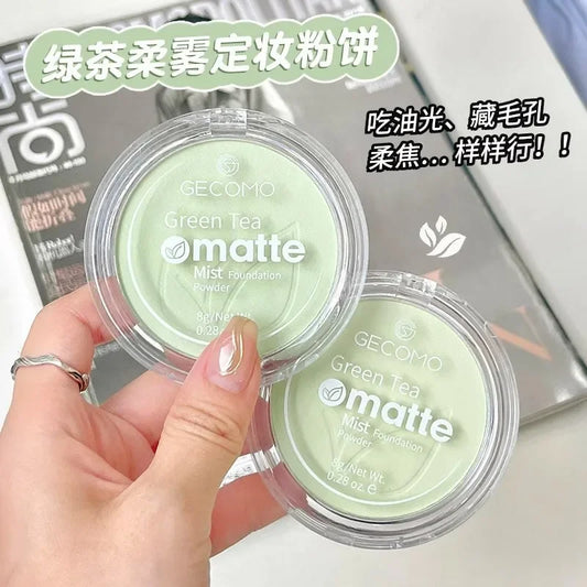 Green Tea Matte Face Mist Pressed Powder: 24 Hour Oil Control Setting Foundation - Full Coverage Waterproof Makeup