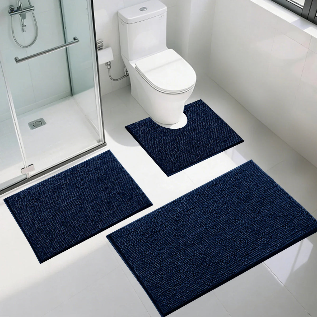 Chenille Bath Mat Non-Slip Super Absorbent Bathroom Mat Soft Fluffy Bath Rugs for Bathroom Machine Washable Bathroom Floor Mats