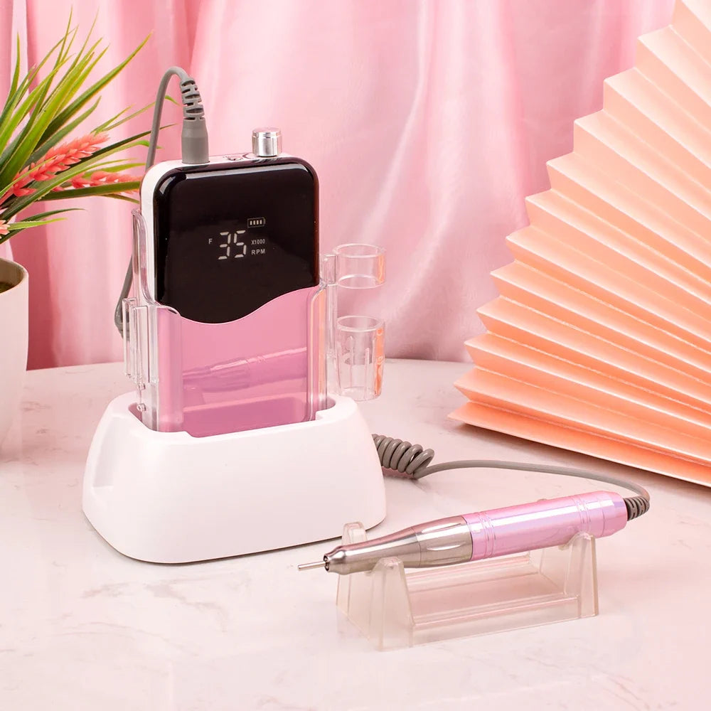 Coreless Motor Handle 35000RPM Portable Professional Nail Drill with Desktop Base 35K Cordless Battery Wireless Powerful Wave