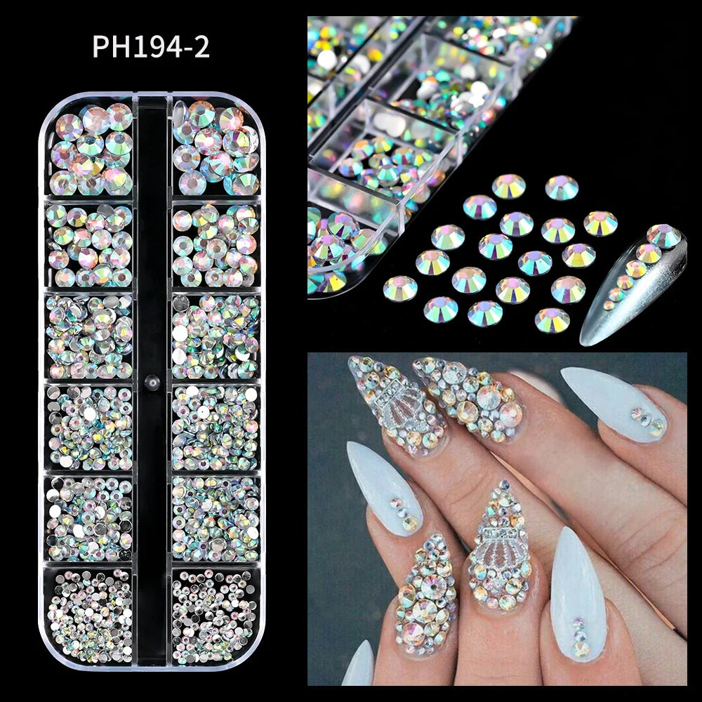 12 Grids Flatback Gold Silver Pearl Beads Nail Charms Round Caviar Ball For Nail Art Decorations 3D Nail Jewelry Rhinestones