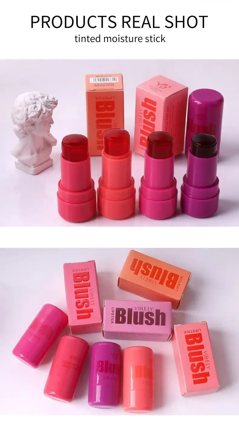 4 Colors Jelly Blush Stick Lip Balm Eyeshadow 3-in-1 Multi-Use Matte Blush Moisturize Brighten Lip Gloss