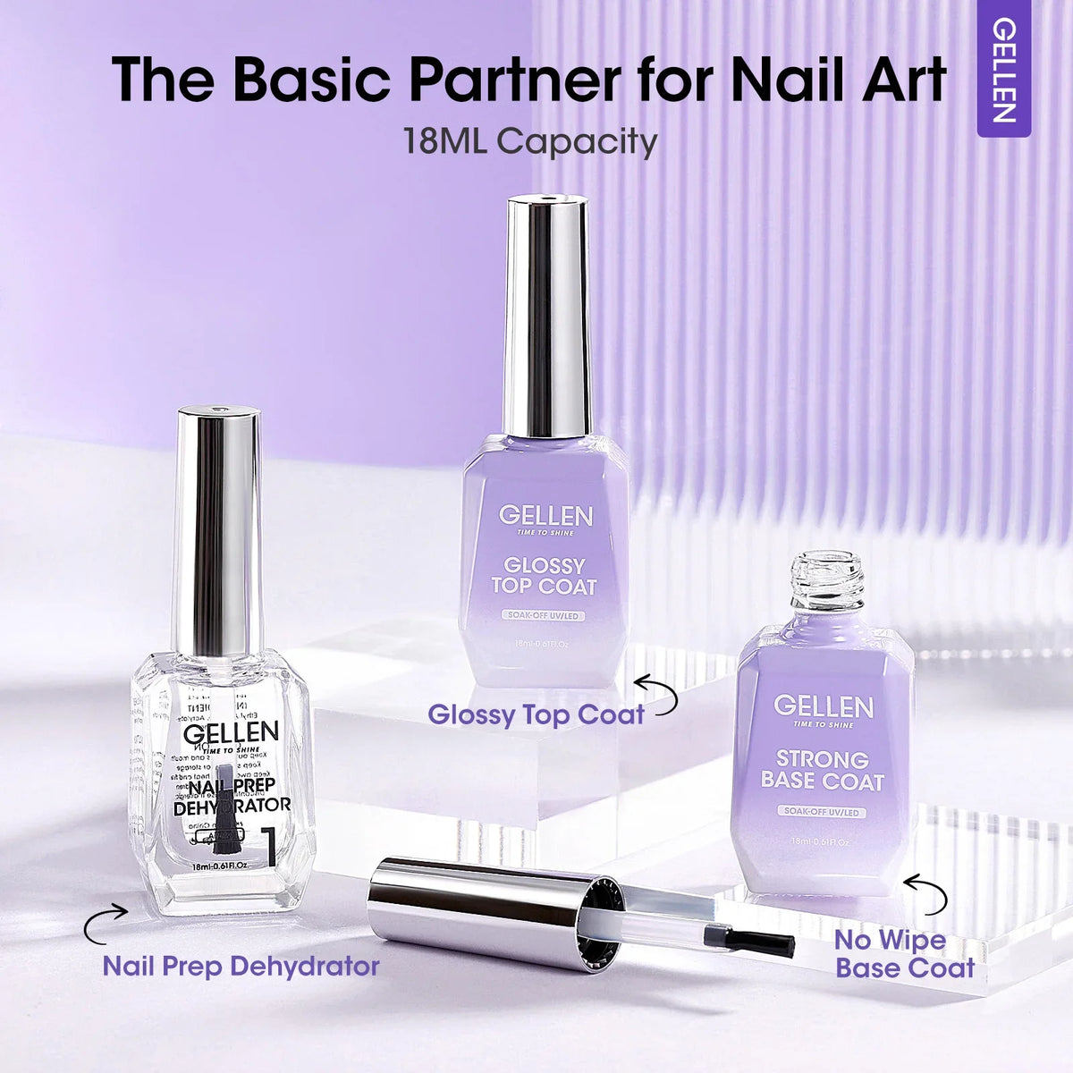 18ml Top Coat Base Coat Gel Set Nail Art No Wipe Soak Off Ultra Glossy Top UV LED Cured Long Lasting Nail Supplies