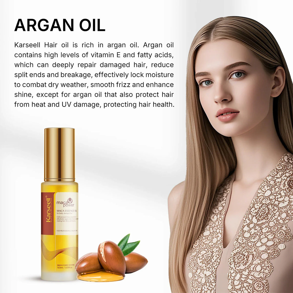 Karseell Hair Oil for Hair Healing Cold Pressed Weightless Moroccan Argan Oil Hair Serum for Nourish and Repair Damaged Hair