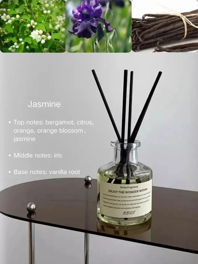 50ml Flameless Home Fragrance Room Flameless Freesia Jasmine Fragrance Oil with Reed Diffuser Stick Home Room Air Freshener Deco