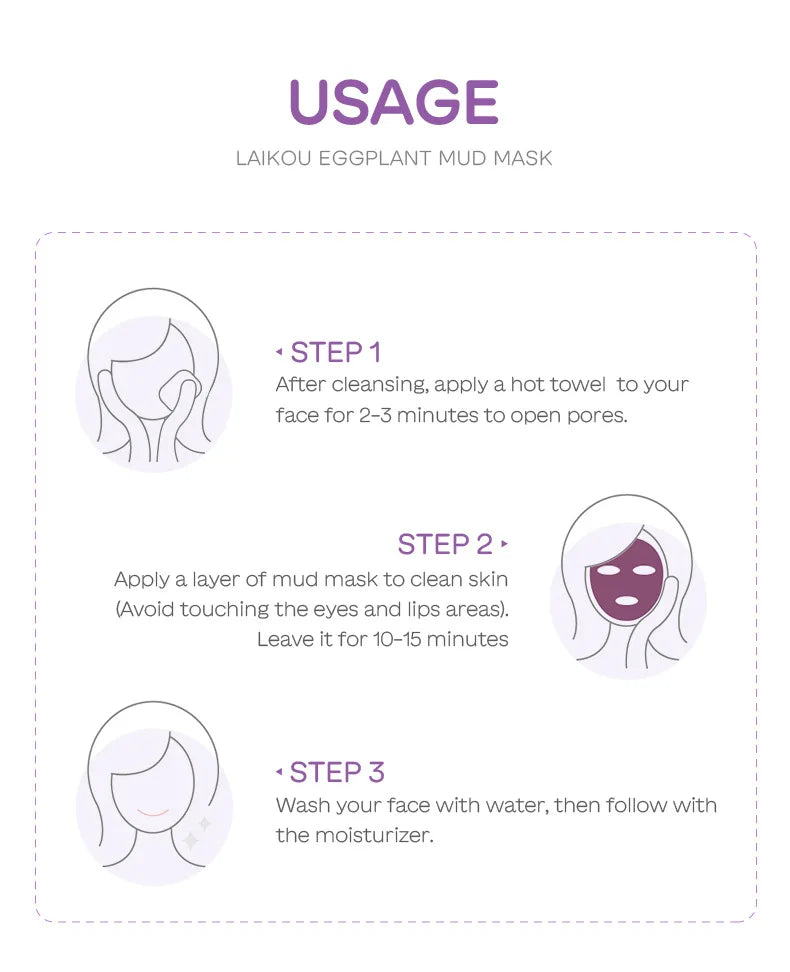 5pcs LAIKOU Eggplant Mud Mask Oil Control Moisturizing Anti-Acne  Anti Wrinkle Whitening Cleansing Clay Mask Skin Care Face Mask