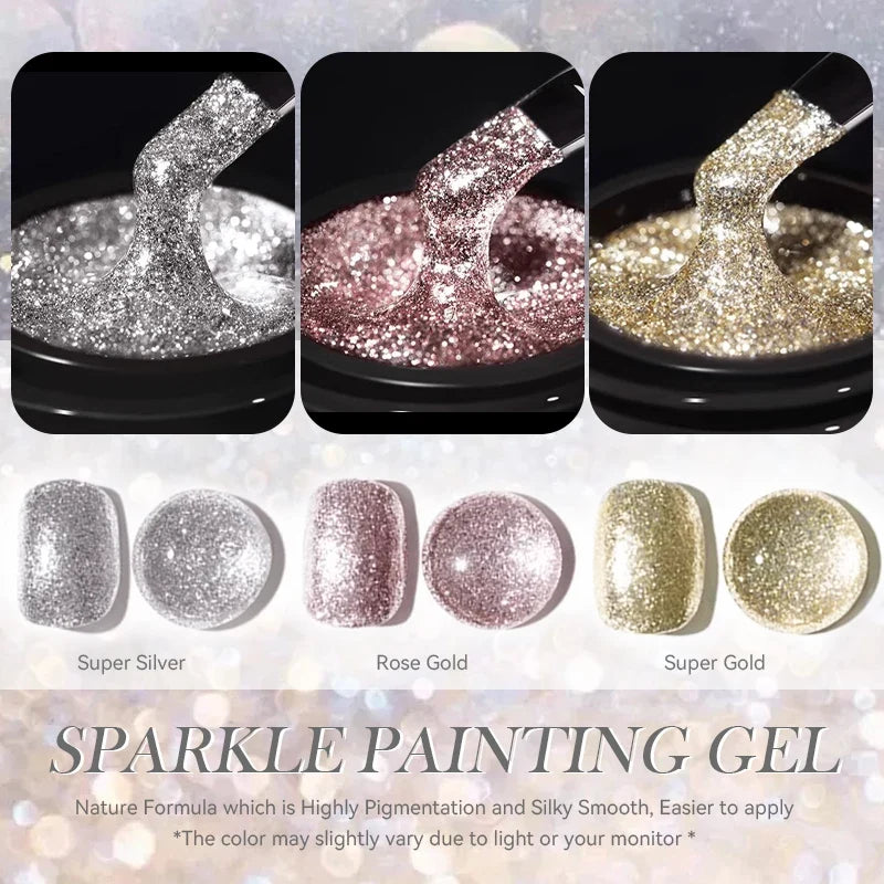 BORN PRETTY 5ml Super Sparkling Painting Gel Nail Polish Platinum Silver Gold Rose Glitter Graffiti Stripe Pull Line Nail UV Gel