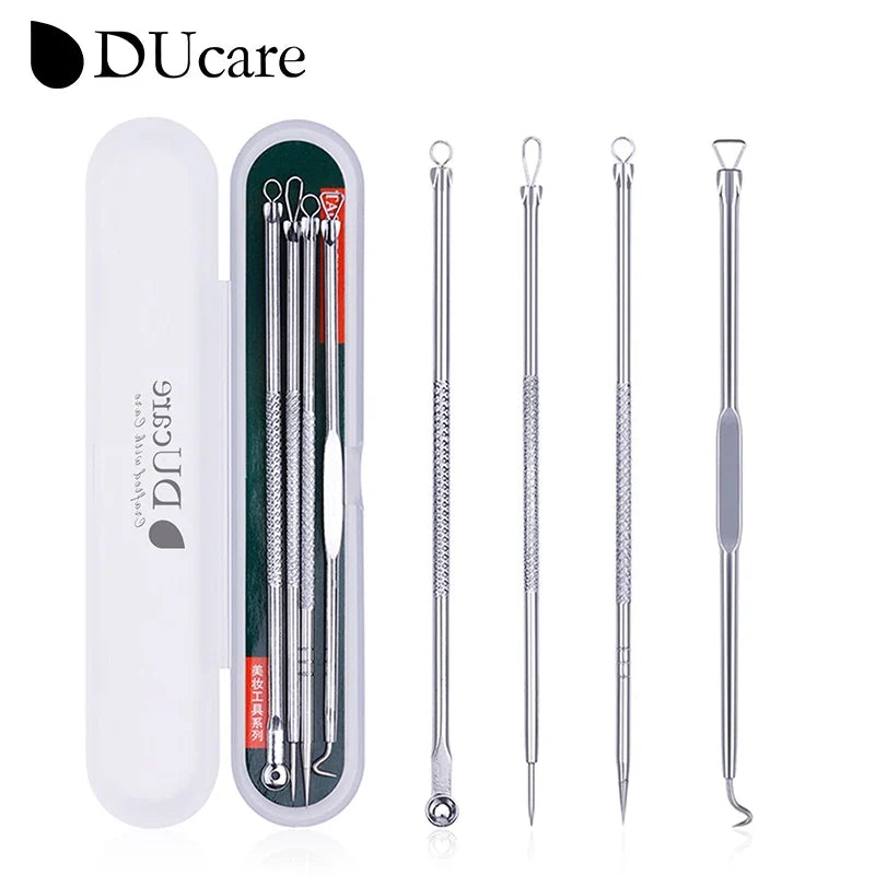 DUcare 4pcs Acne Blackhead Removal Needles Stainless steel Pimple Spot Extractor Acne Treatment Acne Needle Face Clean Care Tool
