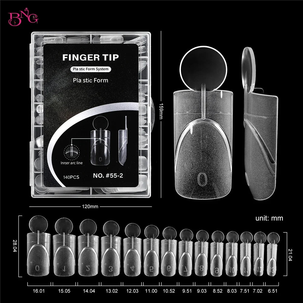 BNG New Matte Dual Forms With French Line Full Cover Dual Nail Molds for Uv Gel Acrylic Nail Art Extension 140PCS 14 Sizes