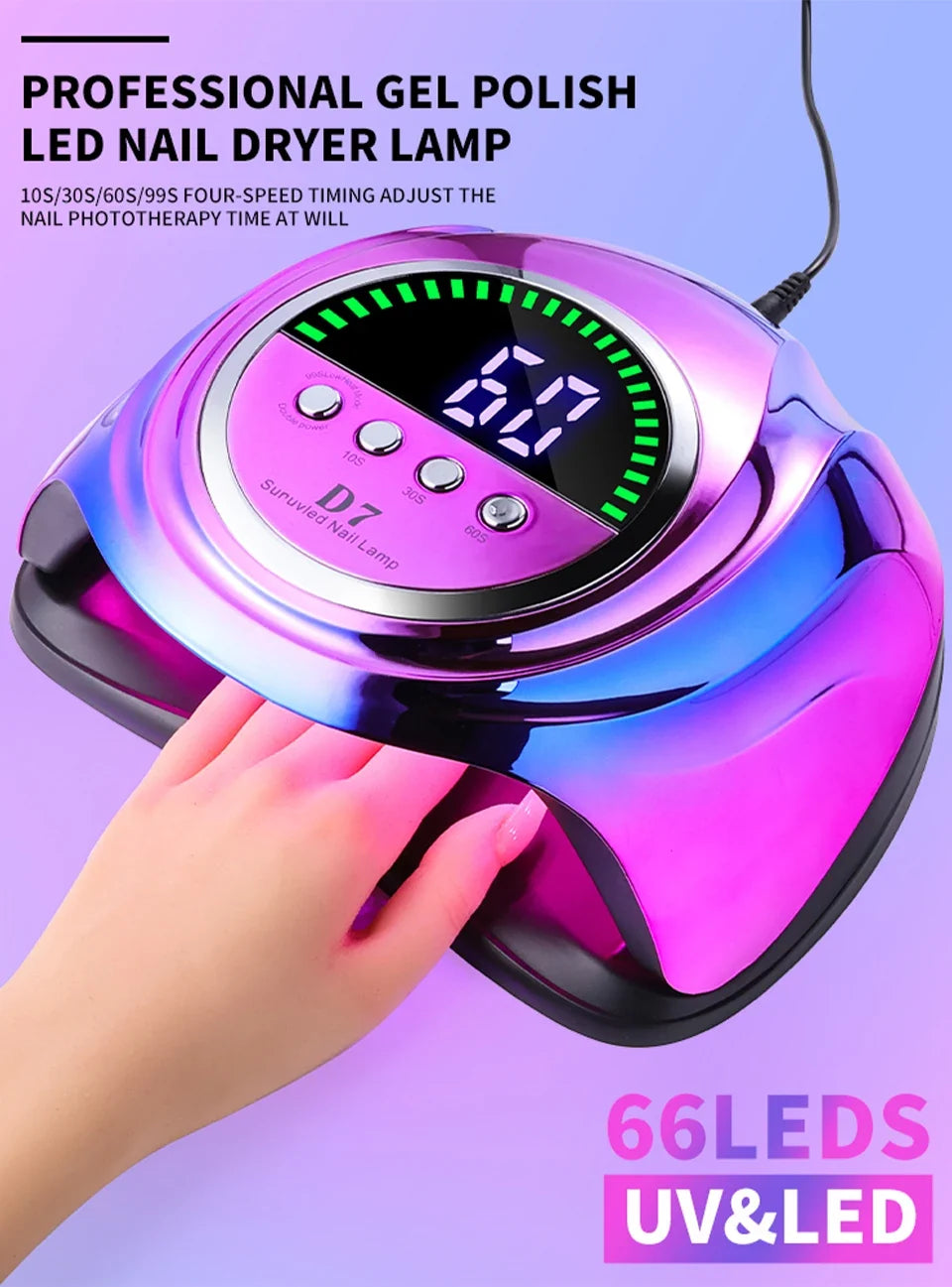 66 LED Professional Nail Drying Lamp with Auto Sensor Smart Drying Nail Gel Polish UV Lamp Removable Base Nail Salon Tool